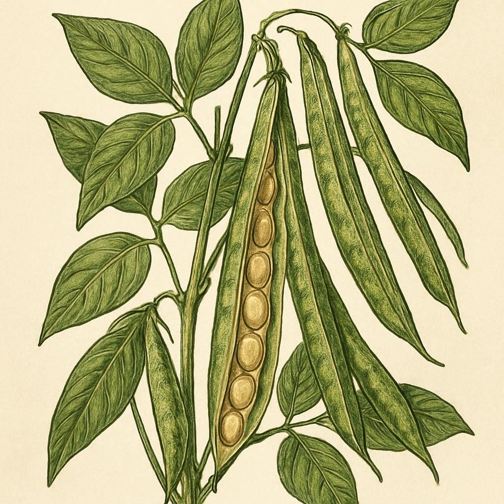 Close-up of Mung Bean (Berken) pods on the plant, illustrating optimal growth conditions.