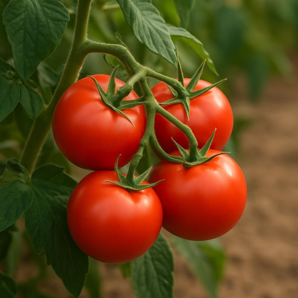 Close-up of ripe Oregon Spring tomatoes growing on a healthy determinate plant in a garden setting
