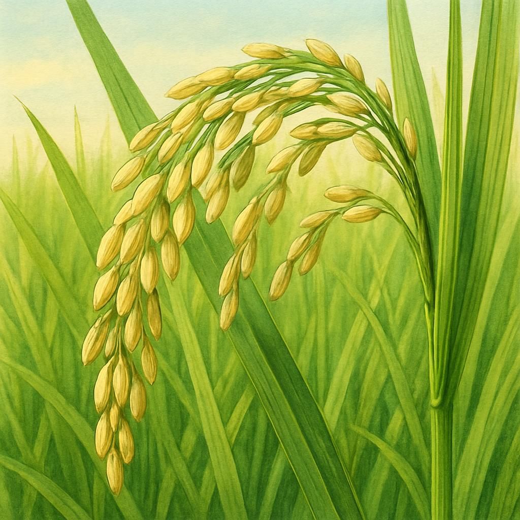 Close-up of Osmancik Rice plants flourishing in a lush, green field.