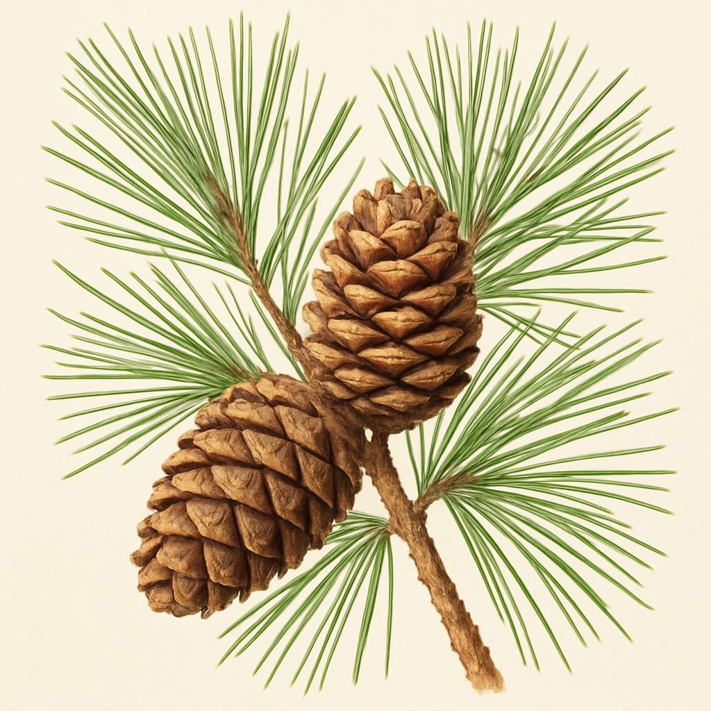 Close-up of Korean pine cones and five-needle clusters for pine nut growing guide