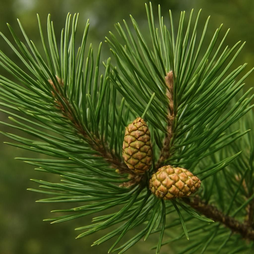 Close-up of lush green pine needles and cones on a thriving Pinus tree for commercial growing guide