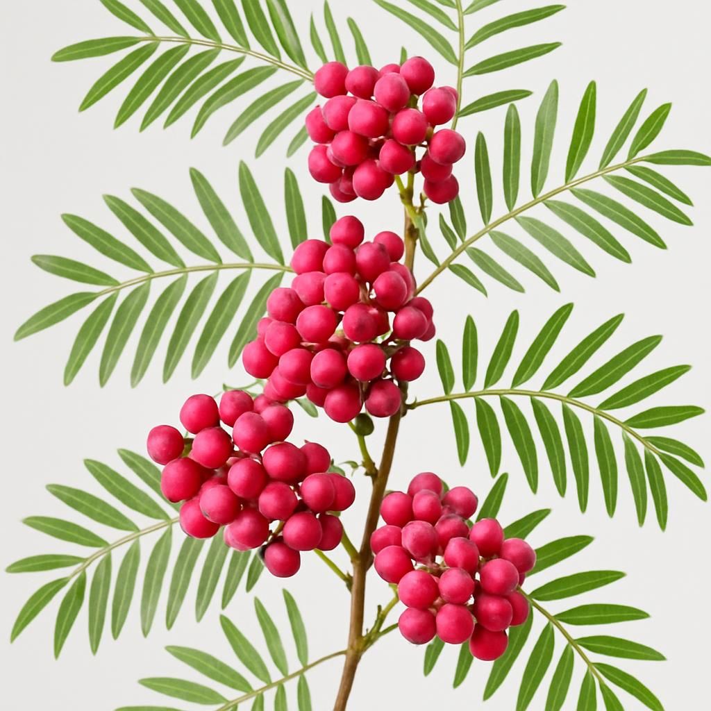 Close-up of pink pepper berries on Schinus molle tree showing vibrant color and aromatic foliage for culinary spice guide.