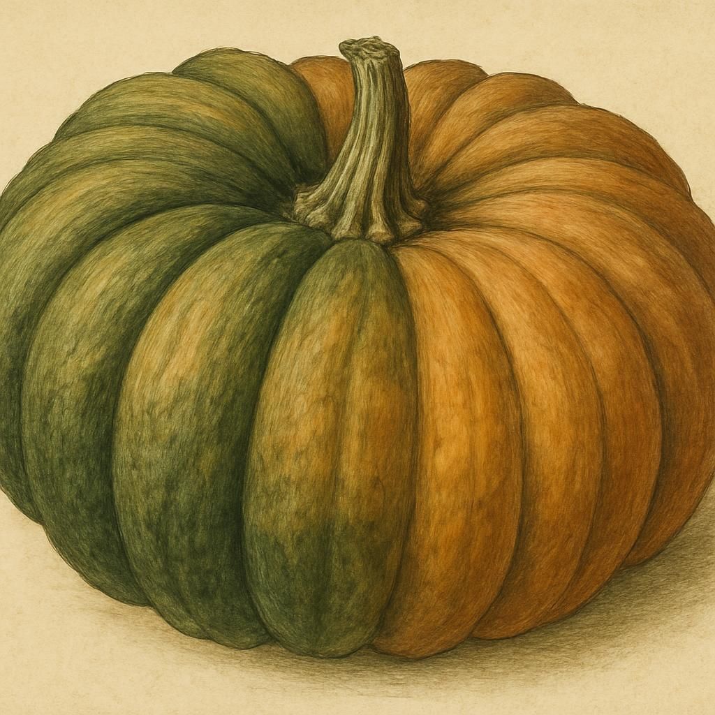 Close-up of a Musquee de Provence pumpkin displaying its distinctive ribbed texture and color.