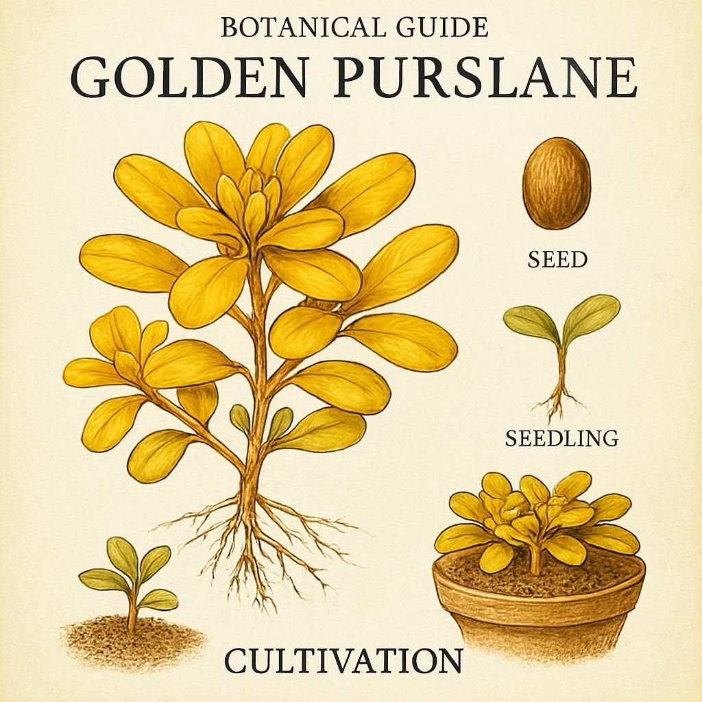 Golden Purslane leaves, vibrant and lush, growing in sunlight, ideal for home gardens.