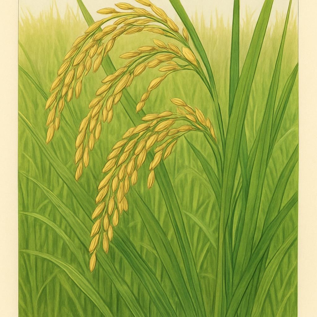 Radha Tilak Rice plants flourishing in a well-maintained green paddy field.
