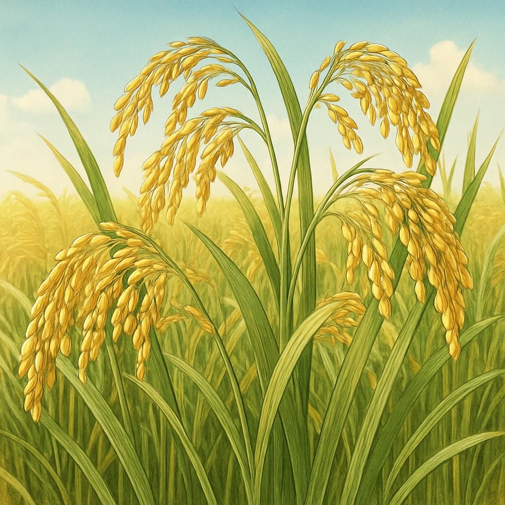 Thriving Reiziq Rice field with golden grains ready for harvest.