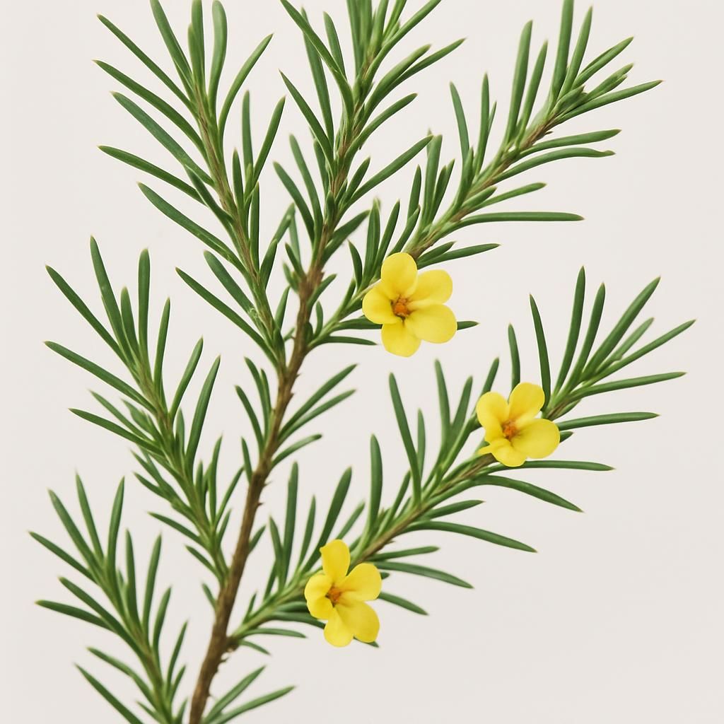 Close-up of vibrant rooibos plant leaves and yellow flowers for professional growing guide