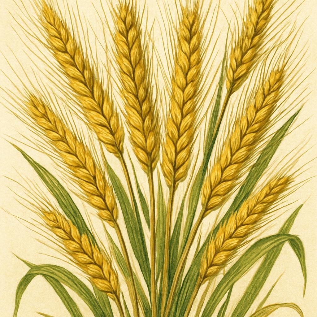 Close-up of mature Rye (Aroostook) with golden brown spikes under clear sky.