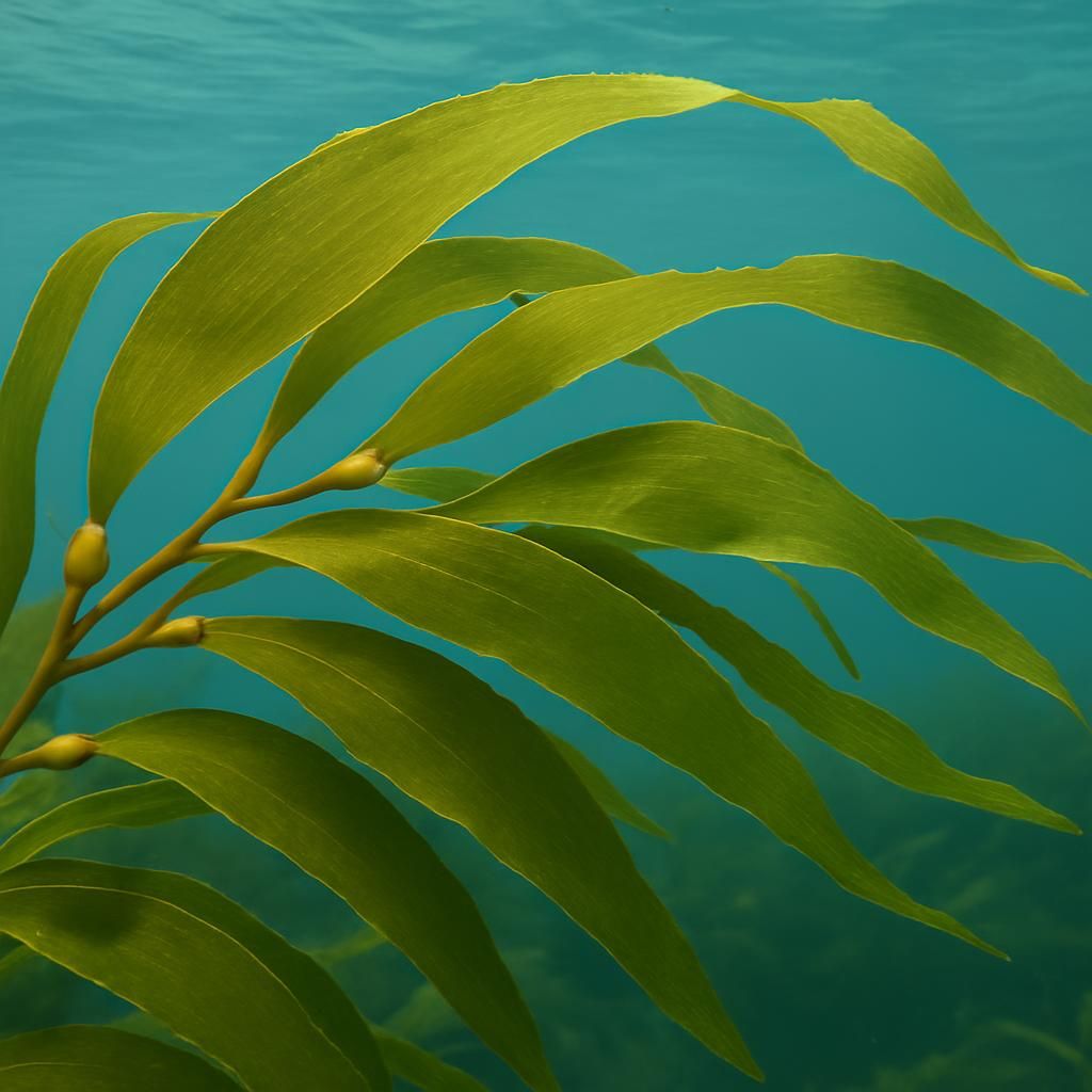 Vibrant cultivated seaweed fronds in clear coastal water for professional farming guide