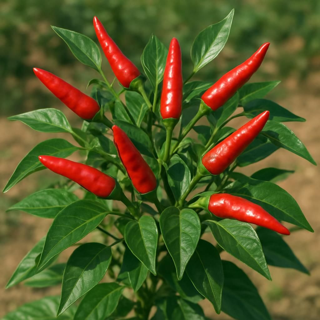 Close-up of ripe red Siling Labuyo chilies on plant showing vibrant color and compact growth habit