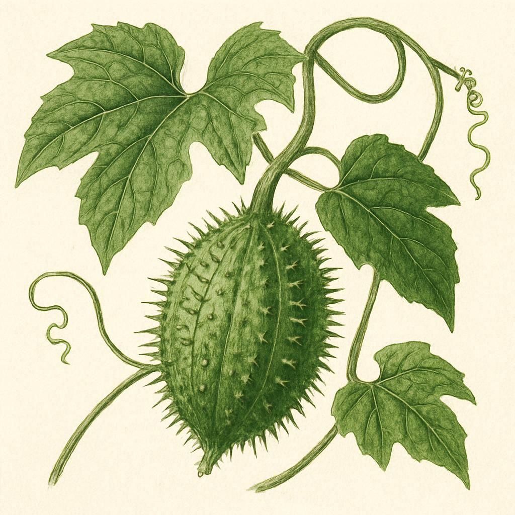 Close-up image of spine gourd plant showcasing its spiny, green fruit.