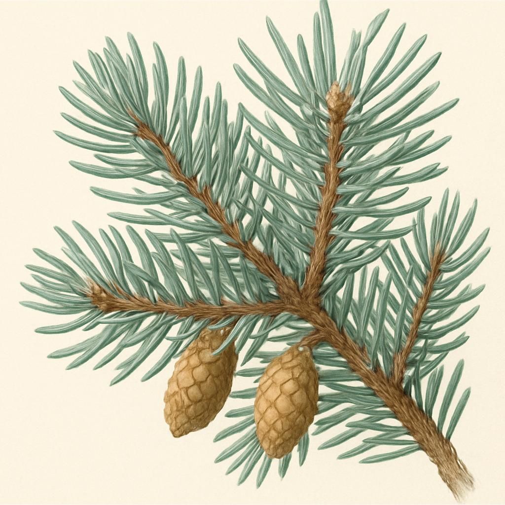 Close-up of Colorado blue spruce needles and cones showing healthy evergreen foliage for commercial growing guide