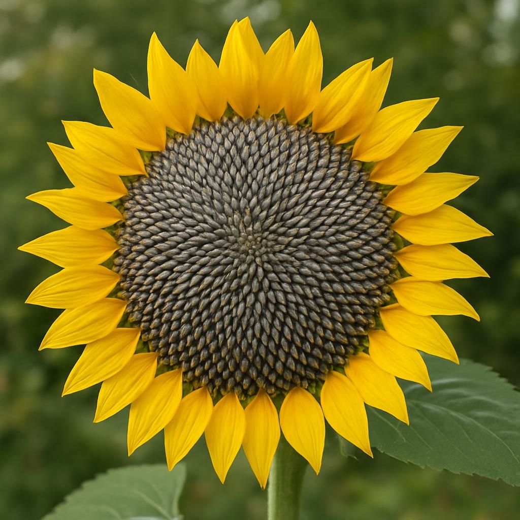 Close-up of Mammoth Grey Stripe sunflower head showing large grey-striped edible seeds ready for harvest