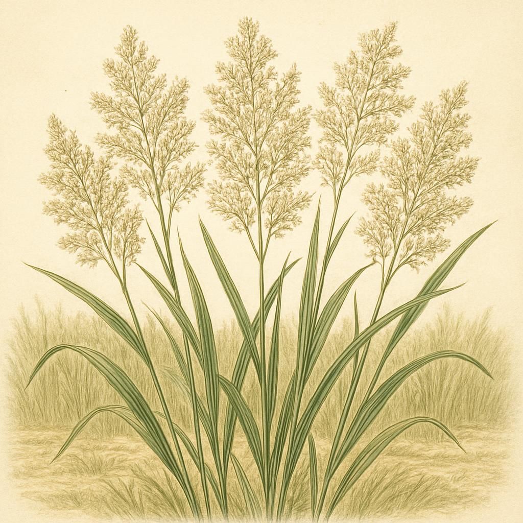 Close-up of Teff (White Enat) plants showing their fine foliage and flowering heads.