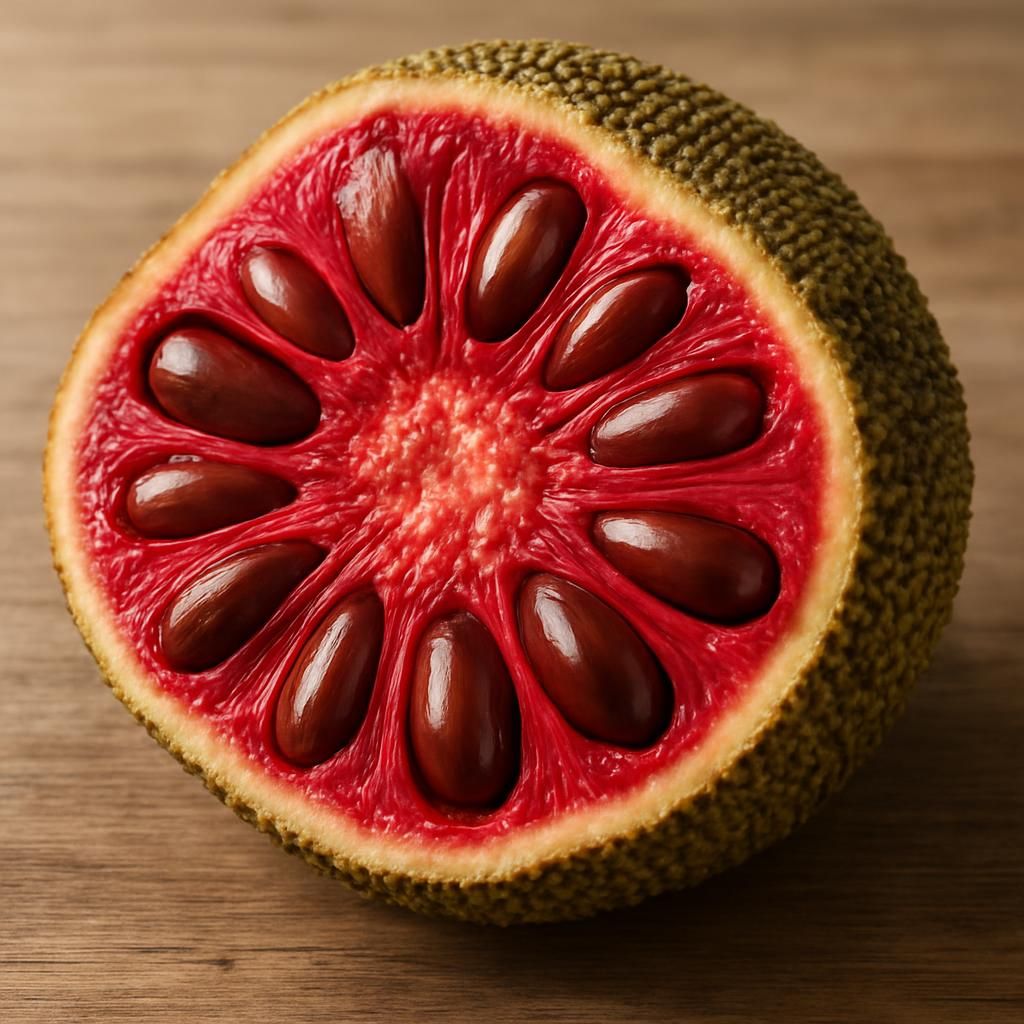 Close-up of ripe Thai Red Jackfruit showing deep red flesh and seeds