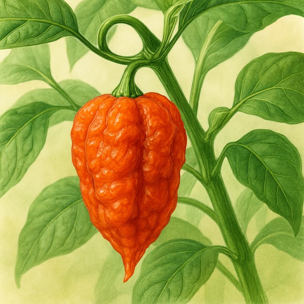 Ripe Trinidad Moruga Scorpion pepper on plant for professional growing guide header image