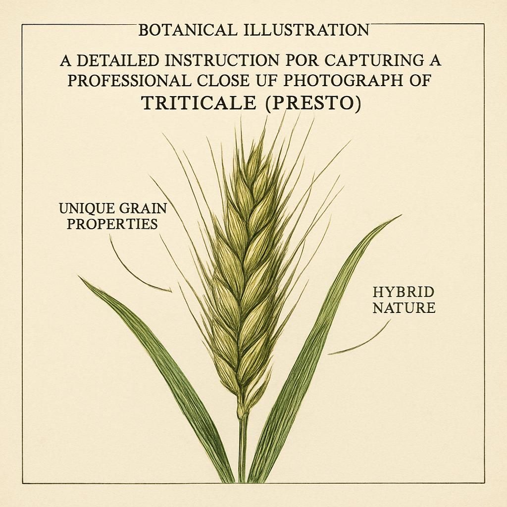 Close-up of Triticale (Presto) grain demonstrating its hybrid characteristics of wheat and rye.