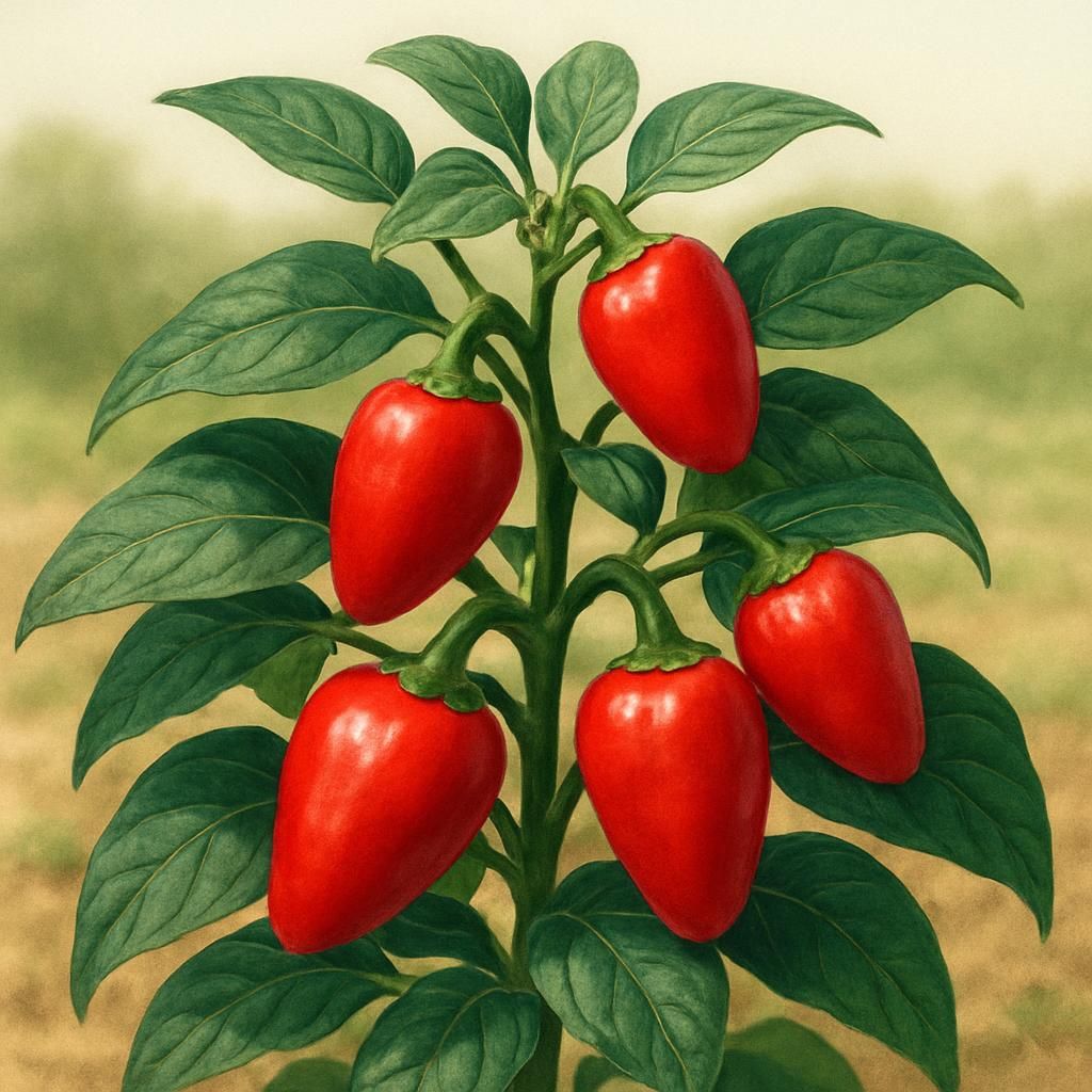 Close-up of ripe red Ulupica Pepper fruits on compact plant ready for harvest