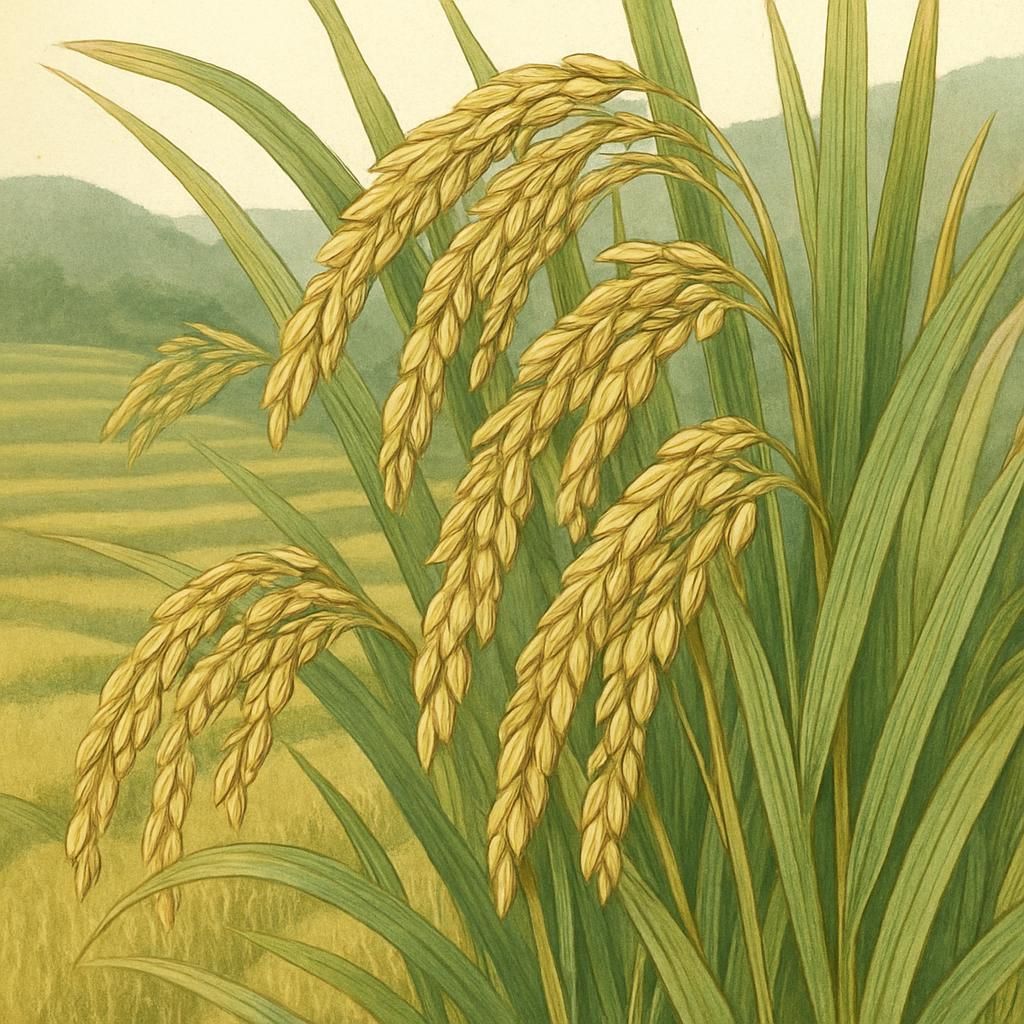 Close-up of Upland Rice (Pa-le) stalks in a terraced field ready for harvest.