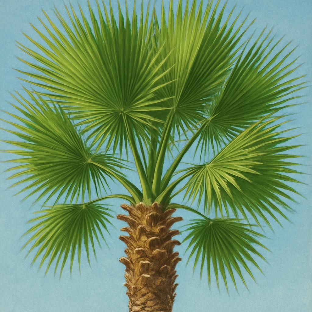 Close-up of Washingtonia robusta Mexican fan palm showing vibrant green fronds and slender gray trunk