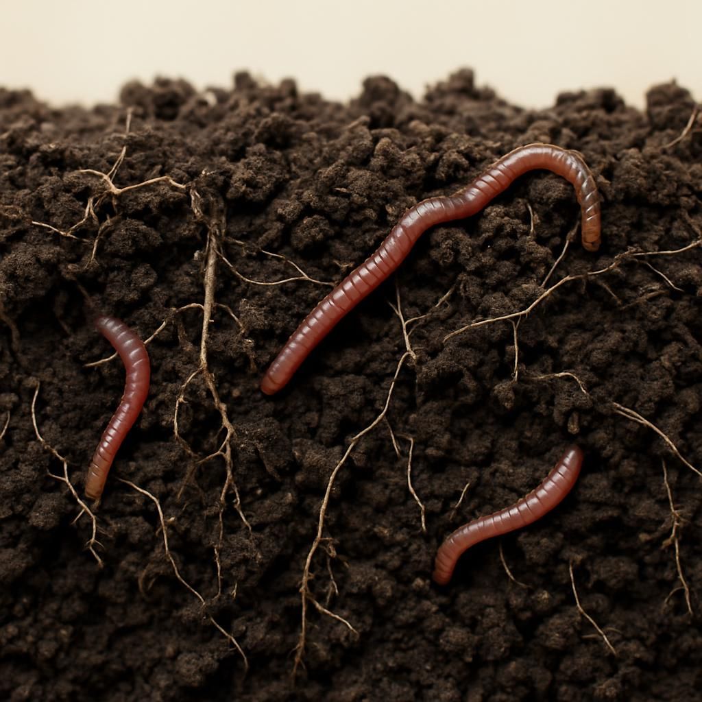 Close-up of healthy agricultural soil showing structure, earthworms, and roots for pest and crop management guide